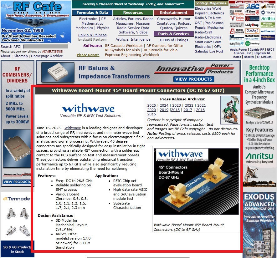 RF Café: WithWave Board-Mount 45° Board-Mount Connectors (DC to 67 GHz) 1 blog2 b 2